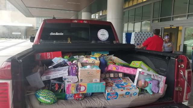 Red Pick-up Truck with Gifts